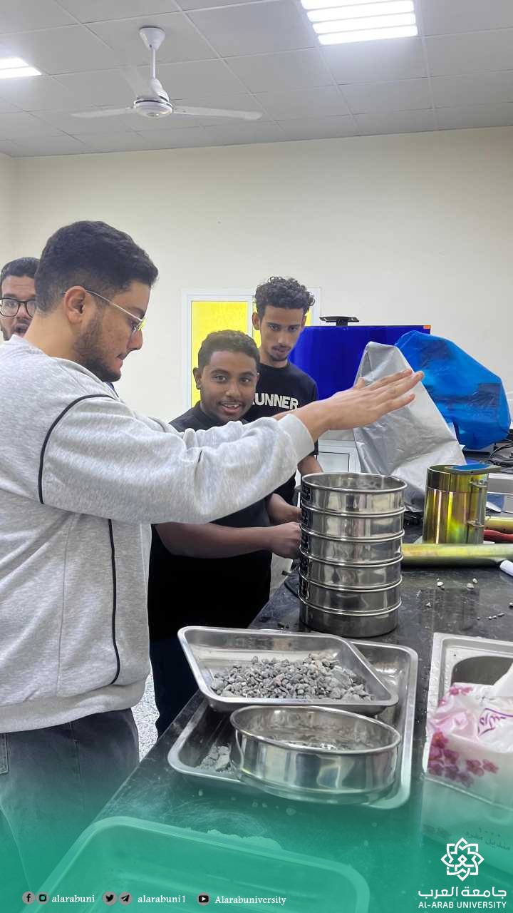 كلية الهندسة و تقنية المعلومات /قسم الهندسة المدنية طلاب القسم ينفذ سلسة تجارب علمية
